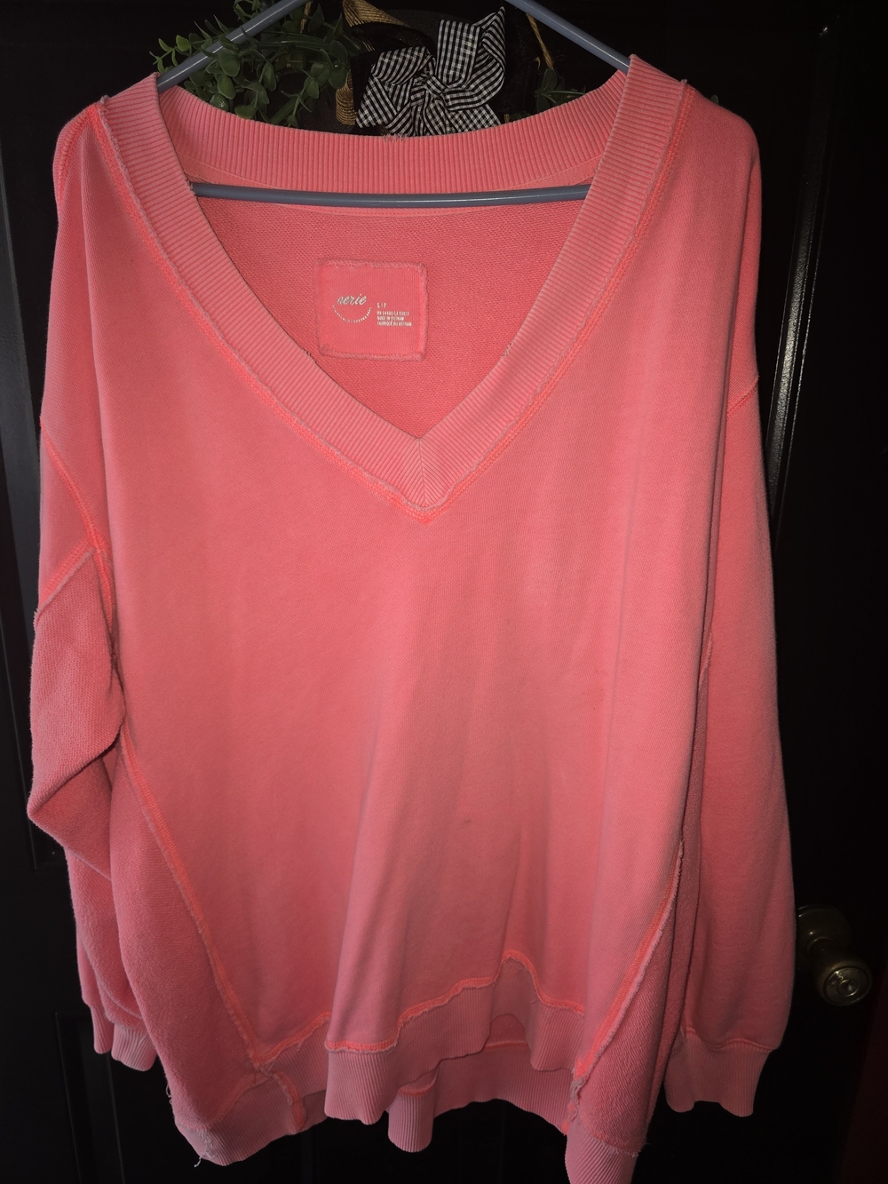 aerie Pink Small Oversized V-Neck Pullover Sweatshirt